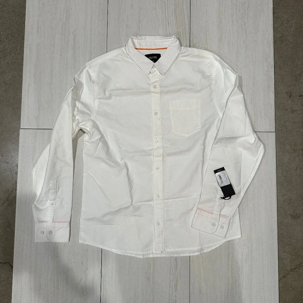 NWT DUER Performance Oxford Shirt. Men's Medium. Color: White - Picture 2 of 4